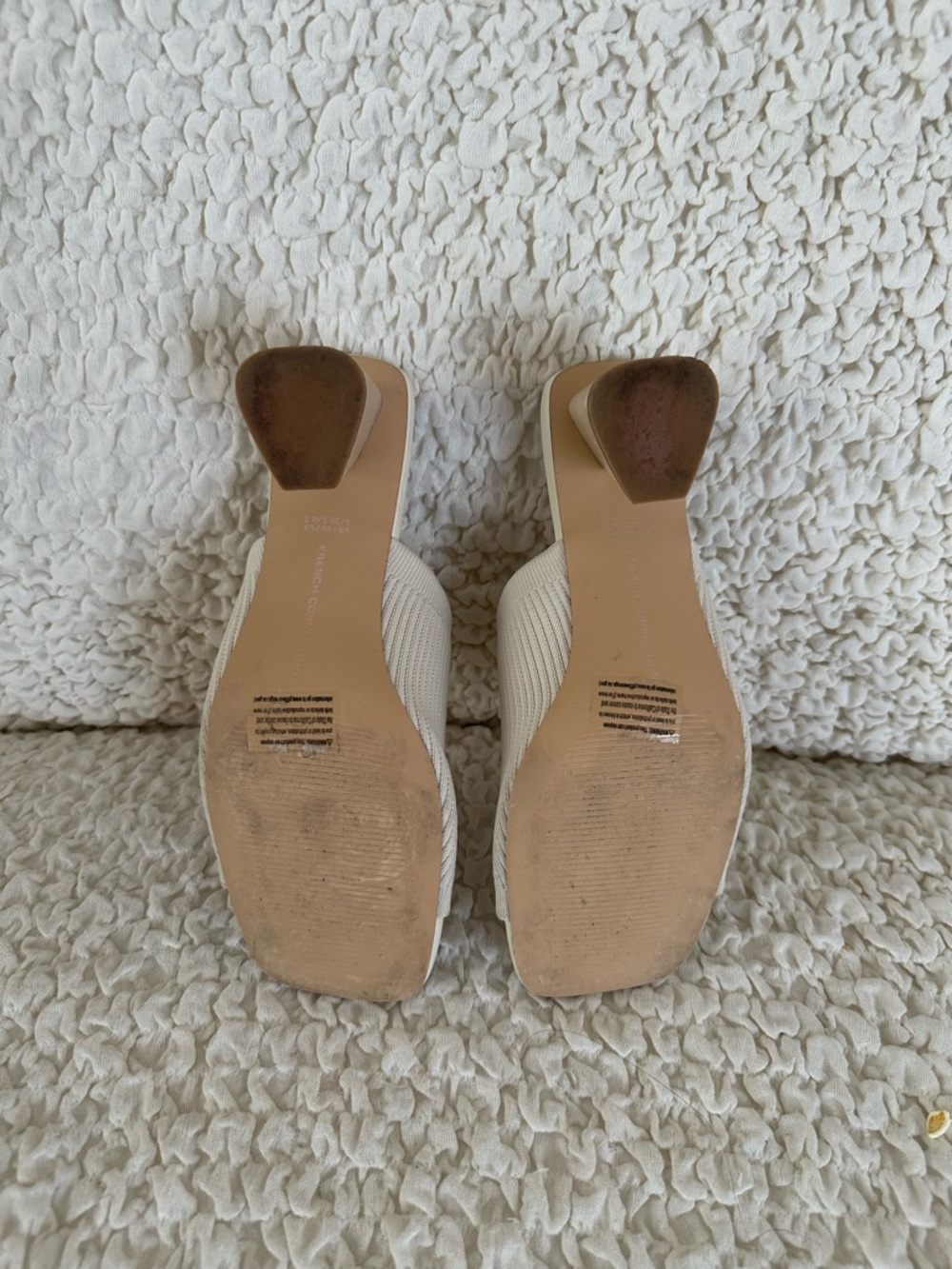 French Connection Cream Knit Block Heel Mules - Picture 4 of 5